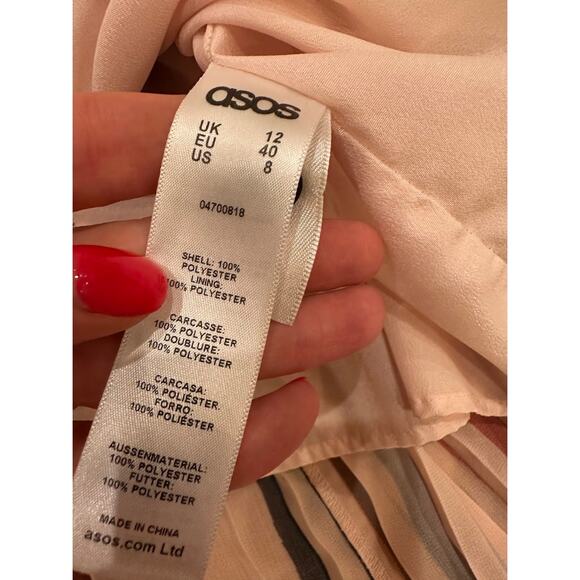 ASOS Multicolor Pleated Spaghetti Strap Button Closure Belted Lined Midi Dress - Picture 8 of 11